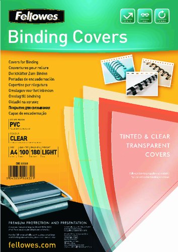 Fellowes Pack de 100 Portadas para Encuadernar de PVC A4 180 Micras - Transparentes