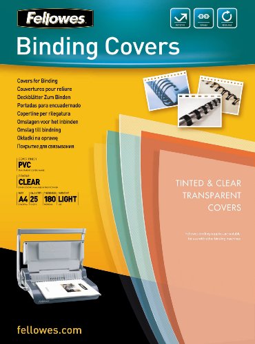 Fellowes Pack de 25 Portadas para Encuadernar de PVC A4 - 180 Micras - Muy Resistentes - Transparentes