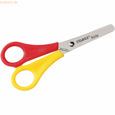 Dahle 54626 Kids Tijeras Infantiles para Zurdos 13cm - Puntas Redondeadas - Acero Inoxidable - Color Rojo/Amarillo