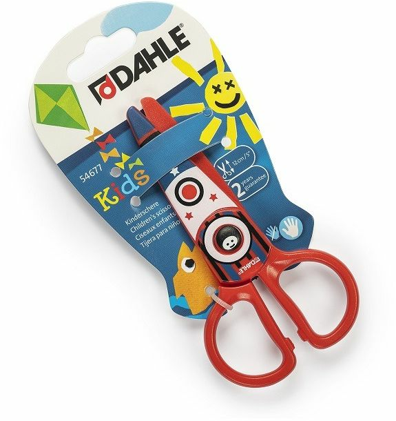 Dahle 54677 Kids Tijeras Infantiles 12cm para los mas Pequeños - Hojas de Plastico - Puntas Redondeadas - Modelo Cohete - Color Rojo