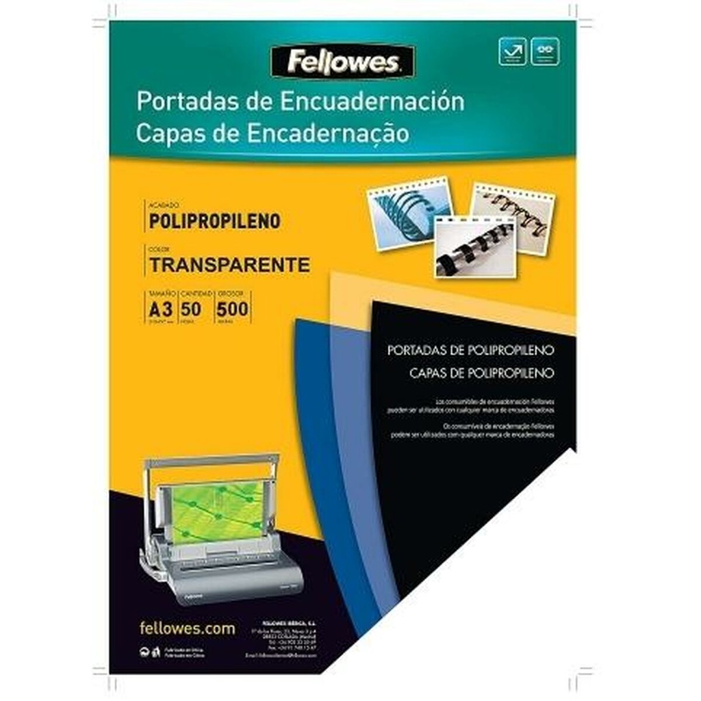 Fellowes Pack de 50 Portadas de Polipropileno A3 - 500 Micras - Alta Calidad - Transparente