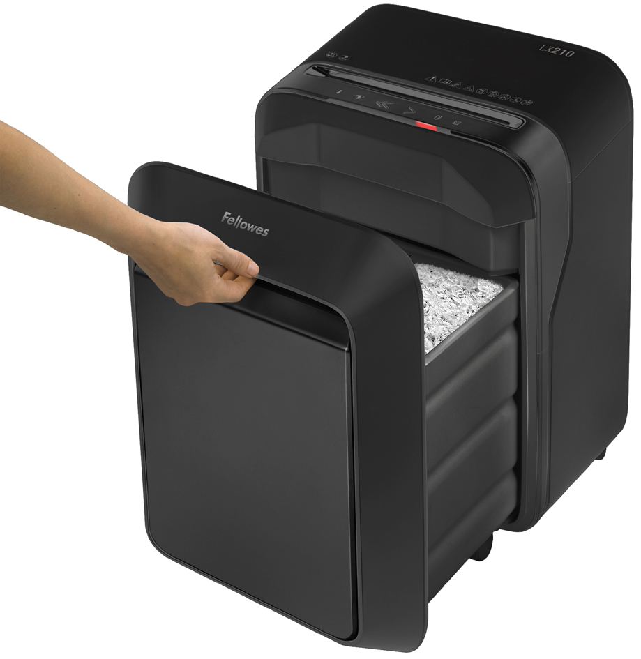 Fellowes LX210 Destructora de Papel Manual Mini-Corte P-4 - Destruye hasta 16 Hojas - Capacidad de la Papelera 23L - Color Negro