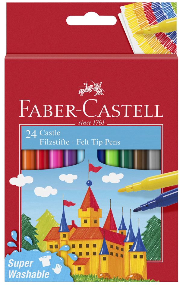Faber-Castell Castle Pack de 24 Rotuladores - Tinta con Base de Agua Lavable - Colores Surtidos