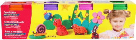 Eberhard Faber Mini Kids Pack con 4 Botes 140gr de Pasta de Modelar - 97% Ingredientes Naturales - Colores Naranja, Morado, Rosa y Verde