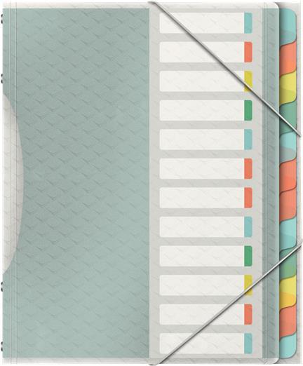 Esselte Colour'Breeze Clasificador con 12 Pestañas Multicolor - Para Formato A4 - 3 Solapas en la Contraportada - Polpropileno en Relieve - Cierre con Goma Elastica - Color Translucido