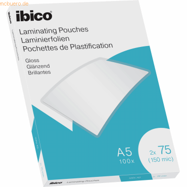 Ibico Caja de 100 Laminas para Plastificar Gloss A5 75 Micras - Acabado Brillante - Plastifica Papel, Fotos, Tarjetas de Visita, Recursos Escolares y Mas - Transparentes