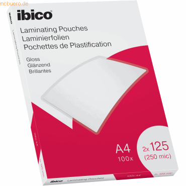 Ibico Caja de 100 Laminas de Plastificar Gloss A4 125 Micras - Acabado Cristalino de Alto Brillo - Plastifica Papel, Fotos, Tarjetas de Visita, Recursos Escolares y Mas - Color Cristal
