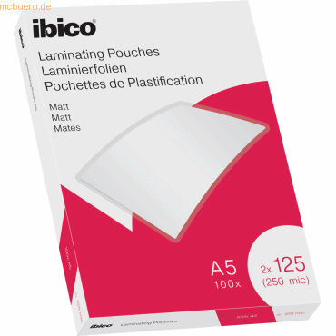 Ibico Caja de 100 Laminas de Plastificar Mate A5 125 Micras - Superficie Mate - Plastifica Papel, Fotos, Tarjetas de Visita - Transparente