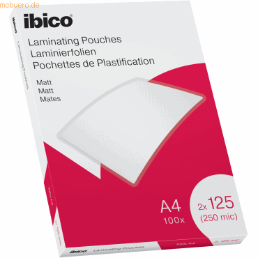 Ibico Caja de 100 Laminas de Plastificar Mate A4 125 Micras - Superficie Mate - Plastifica Papel, Fotos, Tarjetas de Visita - Transparente