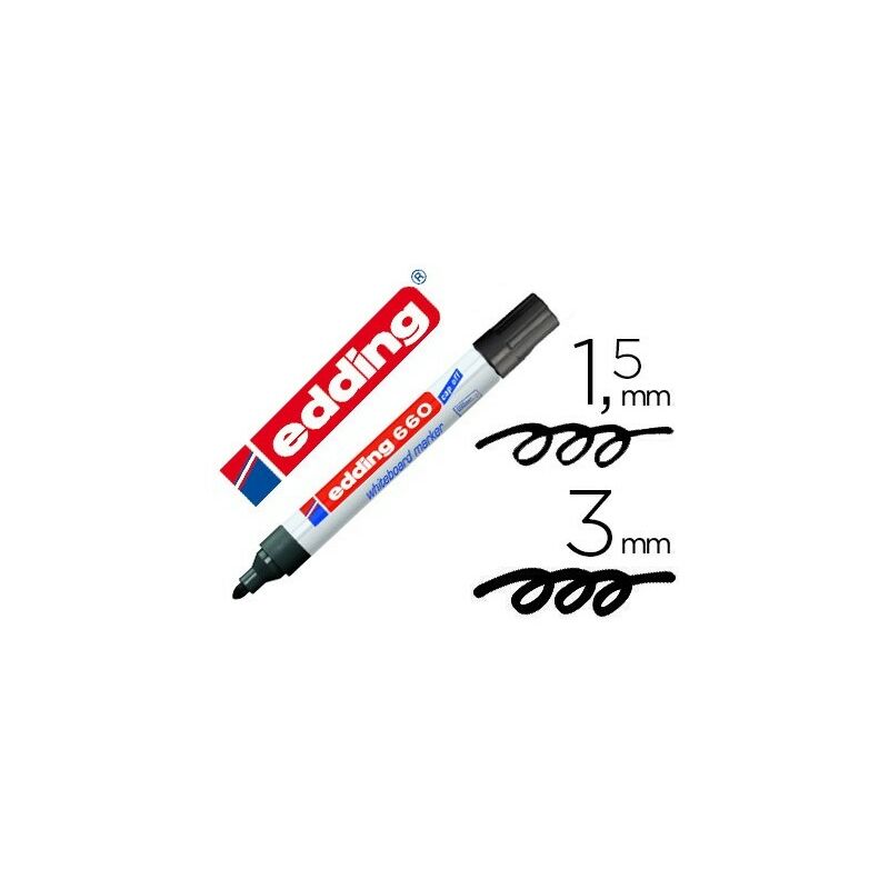 Edding 660 Rotulador para Pizarra Blanca - Punta Redonda - Trazo entre 1.5 y 3 mm. - Tinta Pigmentada - Recargable - Borrable en Seco - Color Negro