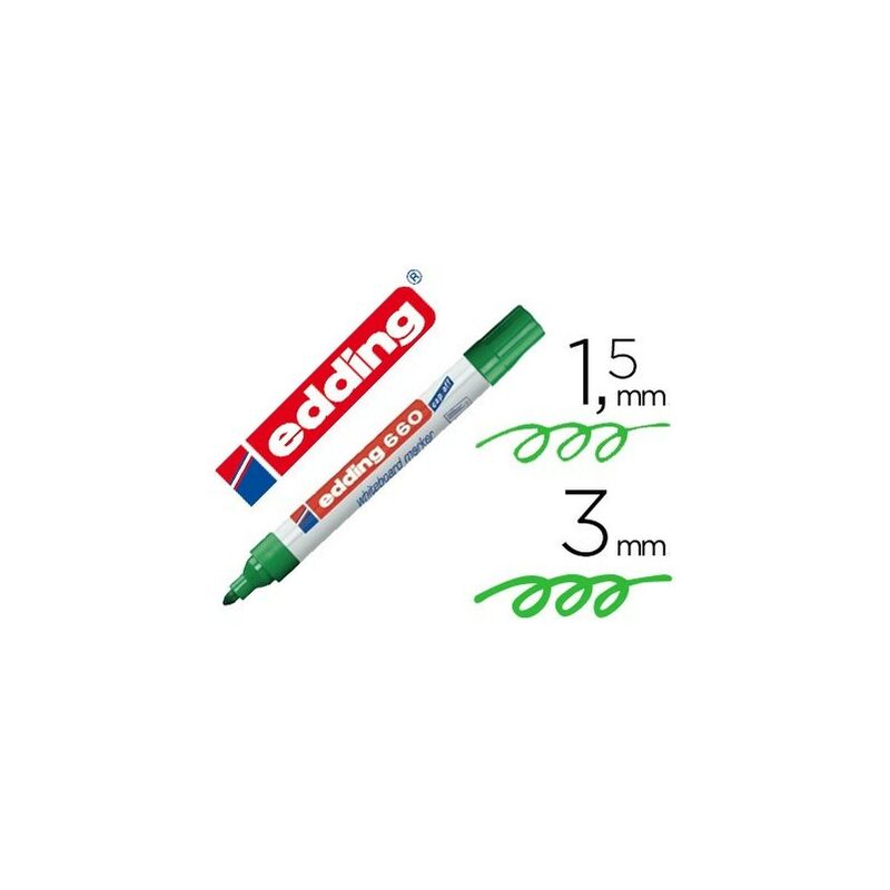 Edding 660 Rotulador para Pizarra Blanca - Punta Redonda - Trazo entre 1.5 y 3 mm. - Tinta Pigmentada - Recargable - Borrable en Seco - Color Verde