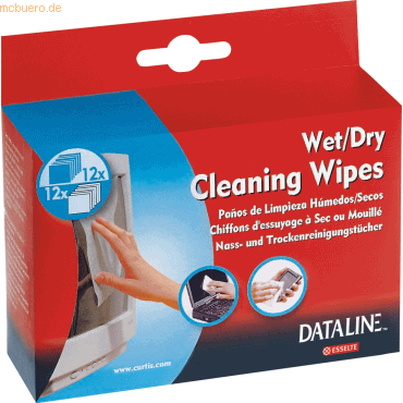 Esselte Pack de 12 Toallitas Secas y 12 Toallitas Humedas para Pantallas - Envasadas en Sobres - Eliminan el Polvo