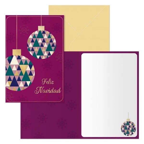 Dohe Esferas Pack de 6 Tarjetas de Felicitacion Navideña con Sobre - Tamaño Cerrada 11.5x17cm, Abierta 23x17cm - Papel Offset - Impresas a todo Color