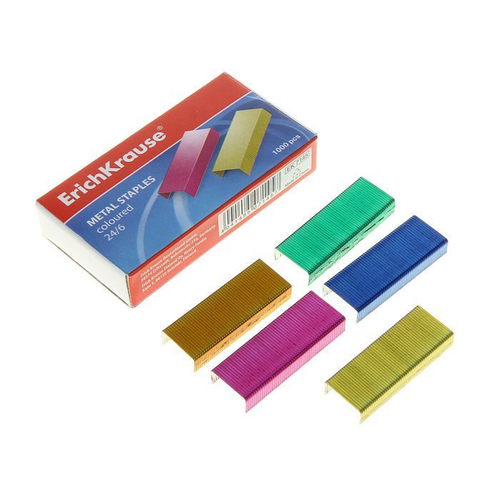 Erichkrause Caja de 1000 Grapas de Colores 24/6 - Alambre de Acero de Alta Calidad - Resistencia Mejorada - Colores Surtidos