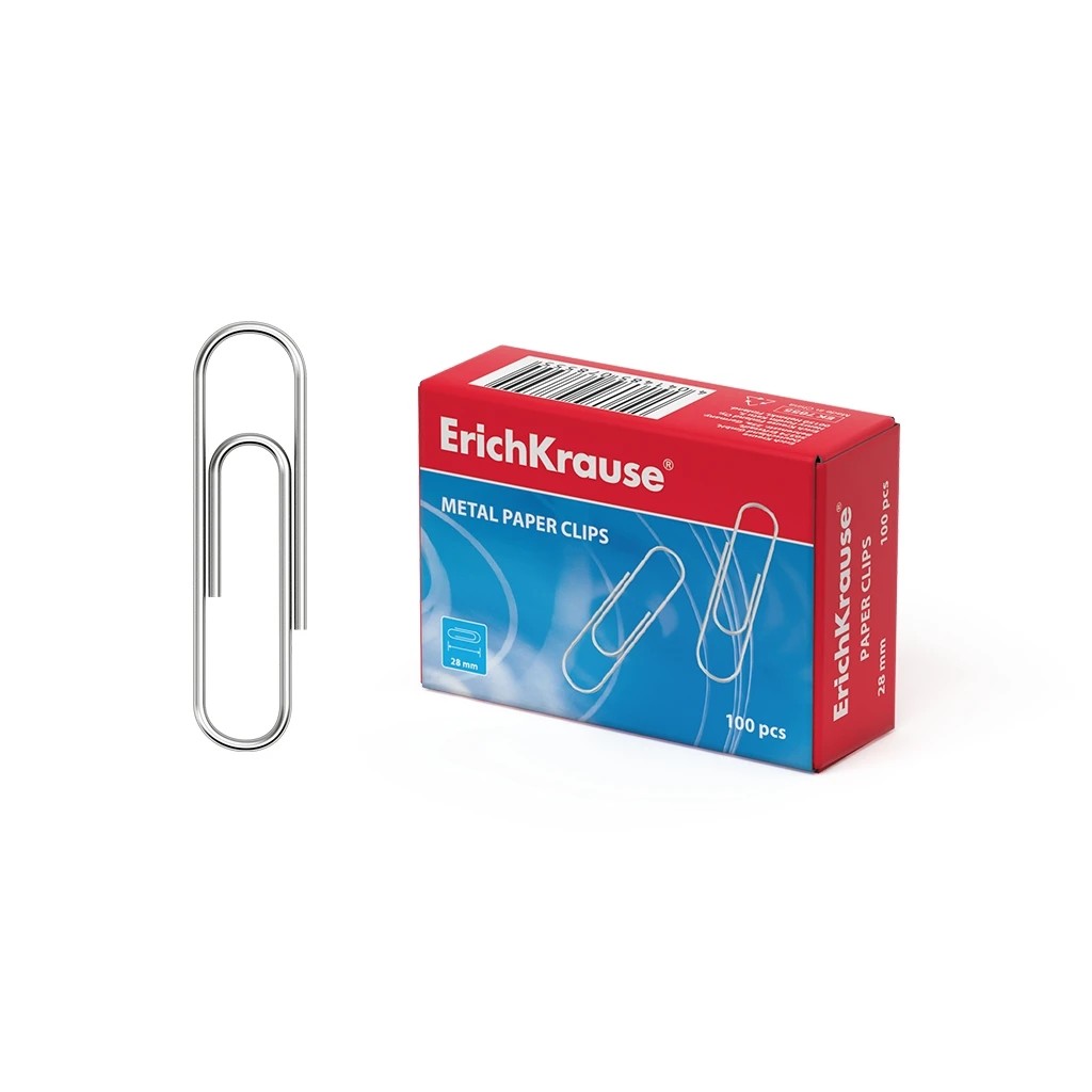 Erichkrause Caja de 100 Clips Metalicos Galvanizados 28mm - Alta Resistencia y Durabilidad - Resistentes a la Corrosion - Color Plateado