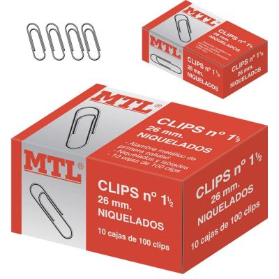 Dohe Pack de 100 Clips Labiados Nº1 1/2 26mm - Niquelados