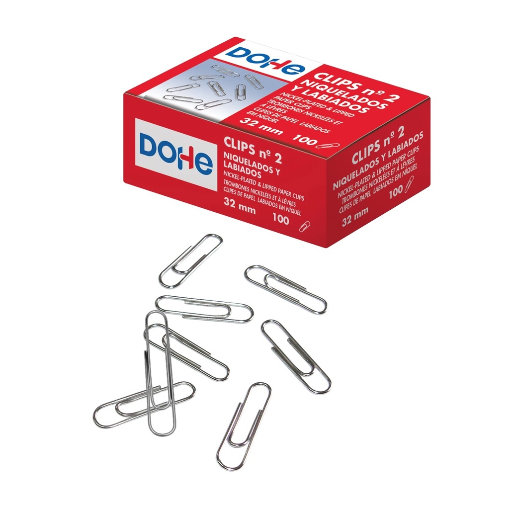 Dohe Pack de 100 Clips Labiados Nº3 42mm - Niquelados