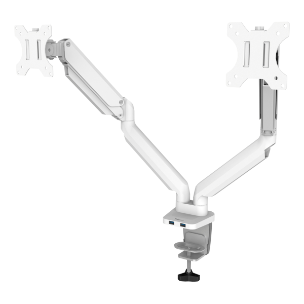 Fellowes Platinum Series Brazo para Monitor Doble - Hasta 27" y 9kg - 2 Puertos USB - Ajustable con Muelle de Gas - Color Blanco