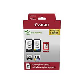 Canon PG545 Negro + CL546 Color Pack de Cartuchos de Tinta Originales + 50 Hojas de Papel Fotografico - 8287B008/8287B006/8287B005
