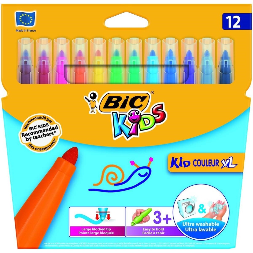 Bic Kids Couleur XL Pack de 12 Rotuladores - Punta Ancha - Lavable - Colores Surtidos