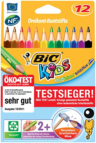 Bic Kids Evolution Triangle Pack de 12 Lapices de Colores Triangulares - Punta Ultraresistente - Sin Madera