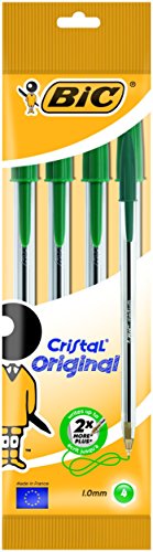 Bic Cristal Original Boligrafo de bola - Punta redonda de 1.0mm - Trazo 0.4mm - Tinta con Base de Aceite - Color Verde