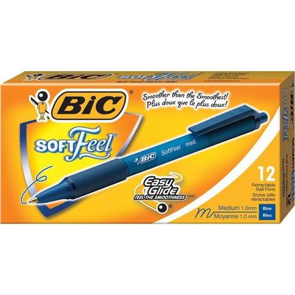 Bic Soft Feel Boligrafo Retractil - Punta Media de 1mm - Cuerpo Translucido con Grip - Color Azul