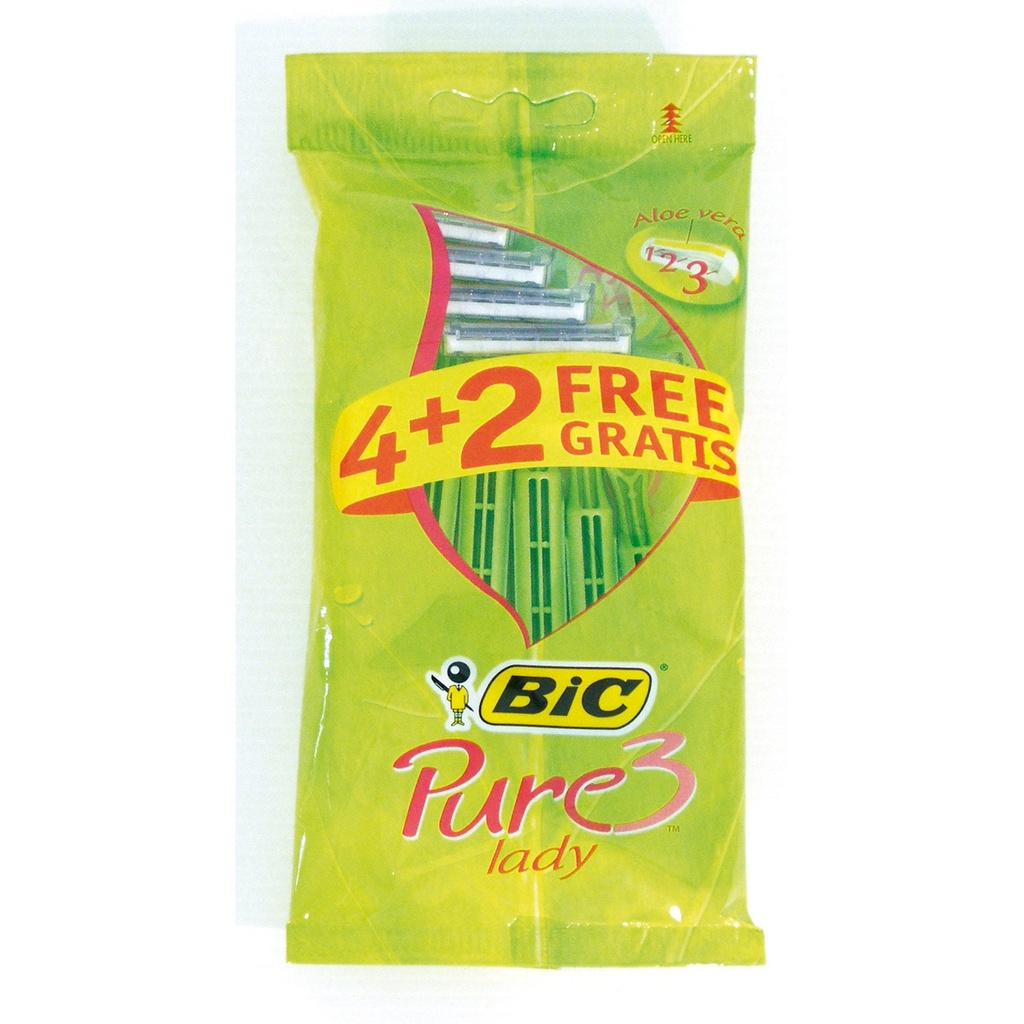Bic Pure 3 Lady Pack de 4+2 Maquinillas de Depilacion Desechables de 3 Hojas - Tira Lubricante con Aloe Vera