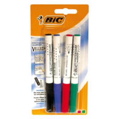 Bic Velleda 1741 Pack de 4 Rotuladores para Pizarra - Punta Media - Trazo de 1.4mm - Borrado Optimo - Colores Surtidos