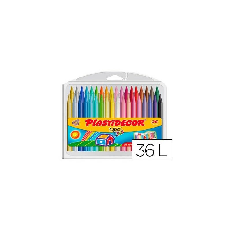 Bic Kids Plastidecor Caja de 36 Lapices de Cera - Extraresistentes - Facil de Sacar Punta - No Mancha