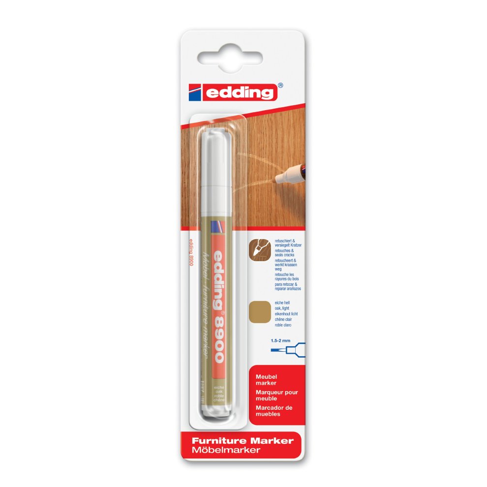 Edding 8900 Rotulador Permanente para Muebles - Punta Redonda 1.5-2mm - Resistente a la Luz - Secado Rapido - Color Roble Claro