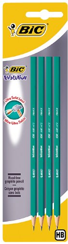 Bic Evolution Pack de 4 Lapices de Grafito Hexagonal - Mina HB Ultrarresistente - Sin Madera - No se Astilla