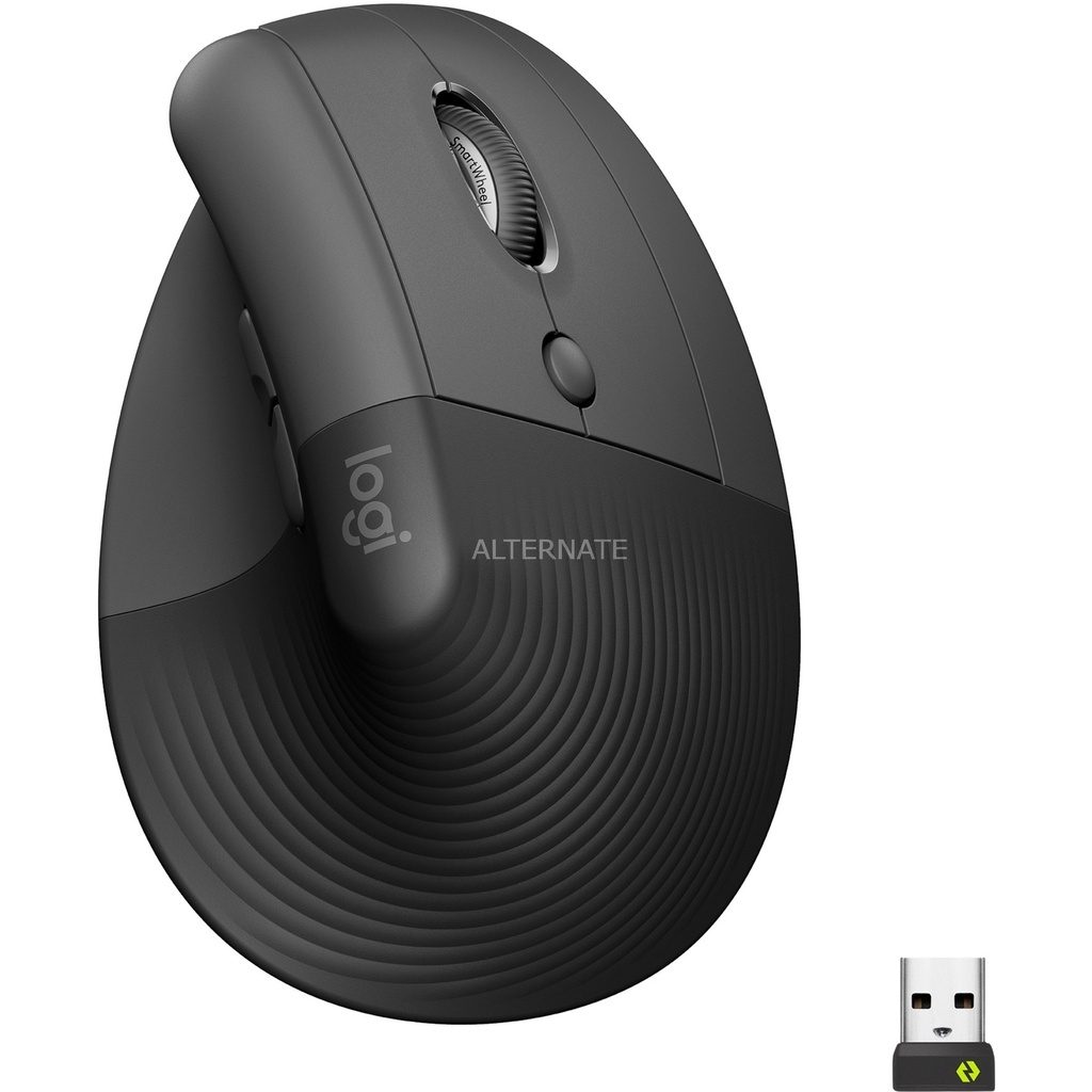 Logitech Lift Raton Vertical Bluetooth e Inalambrico USB 4000dpi - 5 Botones - Uso Diestro - Color Negro/Gris