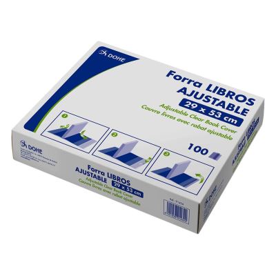 Dohe Caja de 100 Cubiertas Protectoras de Libros - Solapa Adhesiva Reposicionable - Tamaño 29x53cm - Material PVC 120 micras