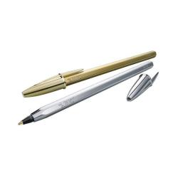 Bic Cristal Shine Boligrafo de Bola - Punta Media de 1.0mm - Tinta con Base de Aceite - Elegante Cuerpo Plateado - Color Negro