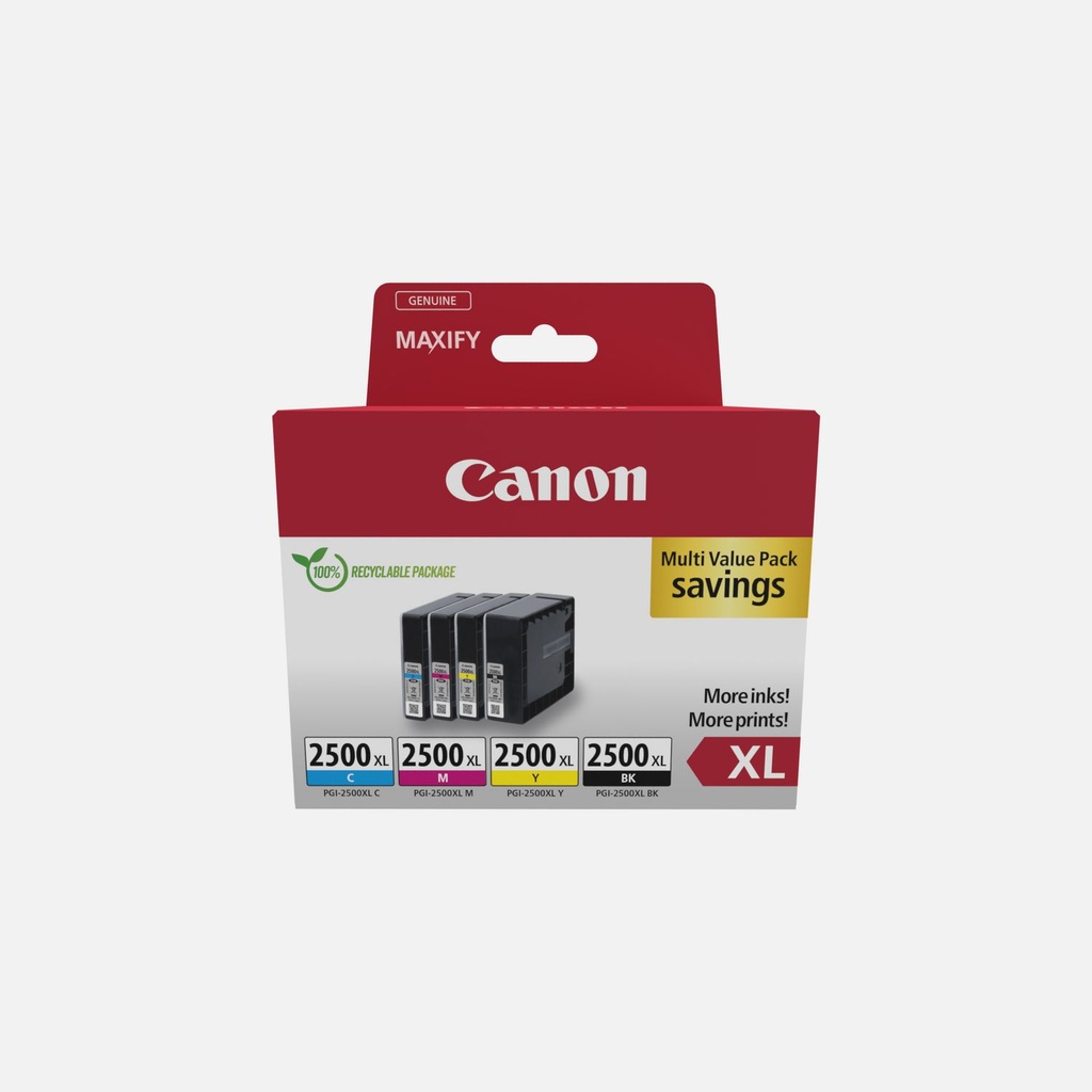 Canon PGI2500XL Pack de 4 Cartuchos de Tinta Originales - 9254B004/9254B010