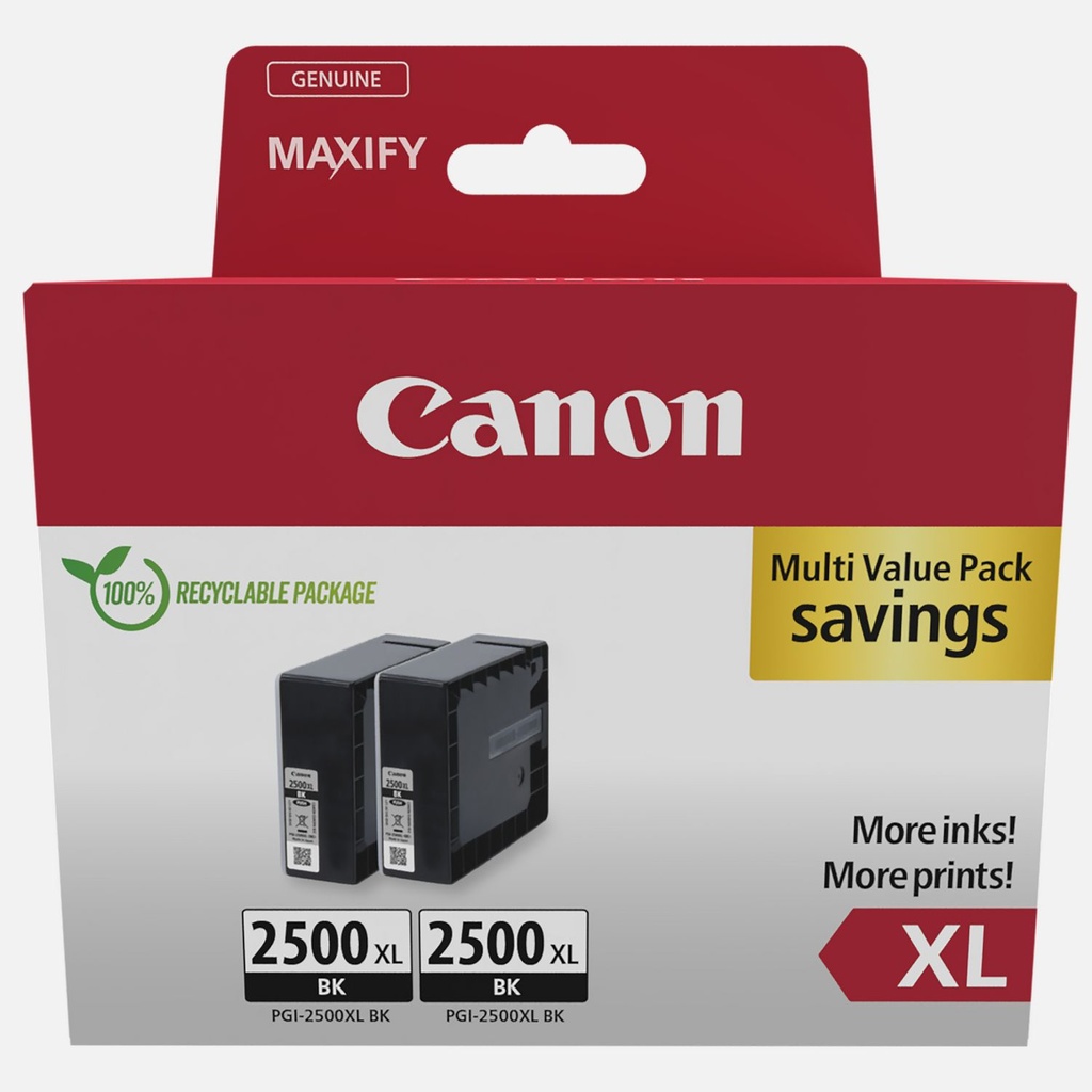 Canon PGI-2500XL Multipack de 2 Cartuchos de Tinta Originales Negro - 9254B011