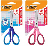 Bic Comfort Tijera Escolar de Acero Inoxidable 13cm - Mango Suave - Uso Diestro - Colores Surtidos Aleatorio