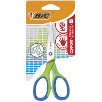 Bic Comfort Tijera Escolar de Acero Inoxidable 13cm - Mango Suave - Apta Para Zurdos - Colores Surtidos Aleatorio