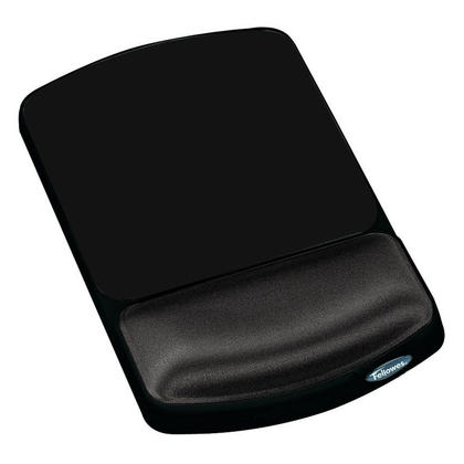 Fellowes Alfombrilla Premiun  con Reposamuñecas Ajustable Gel - Angulo y Altura Ajustable - Superficie de Poliester - Color Negro