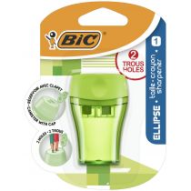 Bic Ellipse Sacapuntas de Plastico - 2 Orificios- Deposito Grande para los Restos - Color Verde, Azul o Coral Aleatorio