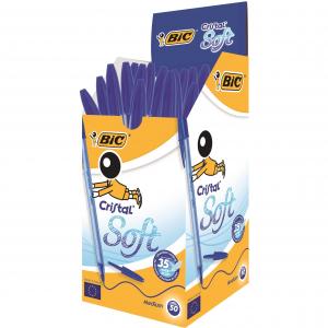 Bic Cristal Soft Boligrafos de Bola - Punta Media de 1.2mm - Trazo 0.45mm - Escritura mas Fluida - Color Azul