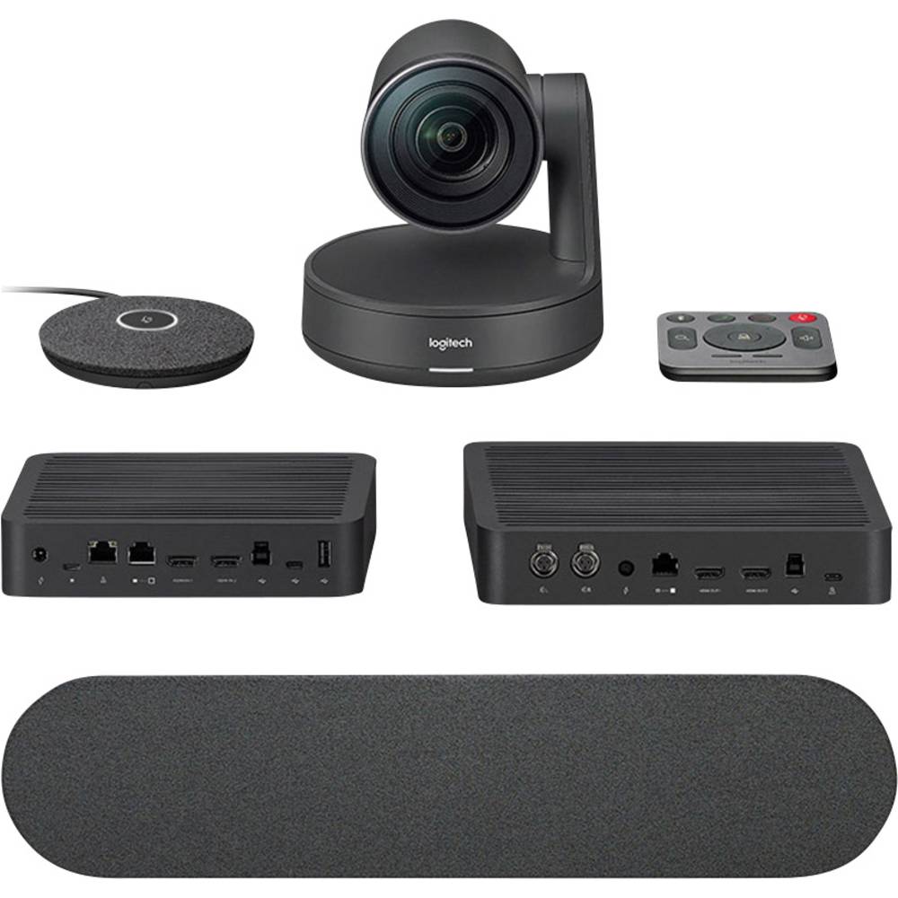Logitech Rally Kit de Videoconferencias Camara PTZ Ultra HD 4K USB-C 3.0 - Altavoz con Cancelacion de Eco - Microfono con Alcance hasta 4.5m - Hub de Pantalla y Hub de Sobremesa - Mando a Distancia - Color Negro
