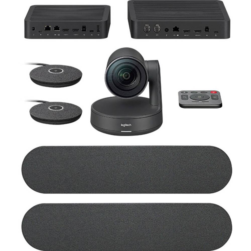 Logitech Rally Plus Kit de Videoconferencias Camara PTZ Ultra HD 4K USB-C 3.0 - 2x Altavoz con Cancelacion de Eco - 2x Microfono con Alcance hasta 4.5m - Hub de Pantalla y Hub de Sobremesa - Mando a Distancia - Color Negro