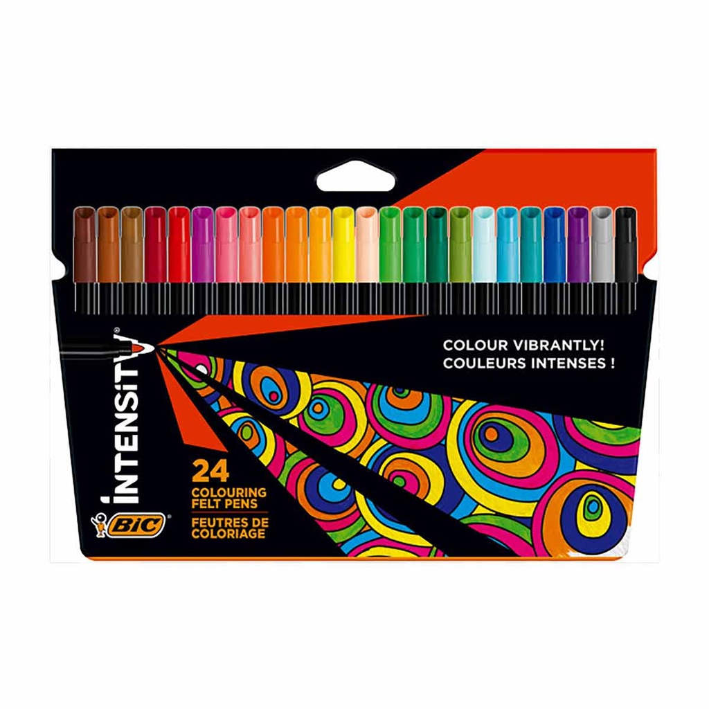 Bic Intensity Pack de 24 Rotuladores - Punta 0.9mm - Tinta con Base de Agua Lavable - Colores Surtidos