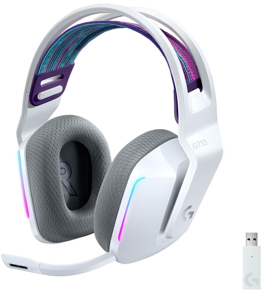 Logitech G733 Auriculares Gaming Inalambricos DTS 7.1 con Microfono - Tecnologia Lightspeed - Iluminacion RGB - Autonomia hasta 29h - Microfono Extraible - Almohadillas Acolchadas - Controles en Auricular - Color Blanco