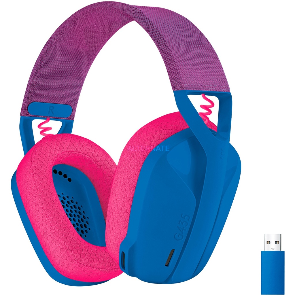 Logitech G435 Auriculares Gaming Inalambricos - Diadema Ajustable - Bluetooth LightSpeed - 2 Microfonos - Color Azul y Frambuesa