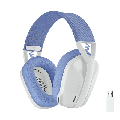 Logitech G435 Auriculares Gaming Inalambricos - Diadema Ajustable - Bluetooth LightSpeed - 2 Microfonos - Blanco Crudo y Lila