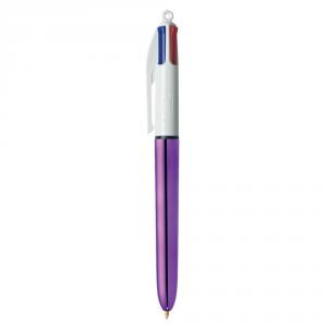 Bic 4 Colours Shine Boligrafo de Bola Retractil - Punta de 1mm - Trazo de 0.4mm - Tinta con Base de Aceite - Cuerpo Morado Metalizado/Blanco - 4 Colores