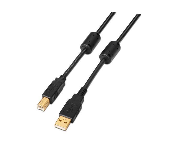 Aisens Cable USB 2.0 Impresora Super Alta Calidad con Ferrita - Tipo A Macho a Tipo B Macho - 5.0m - Color Negro